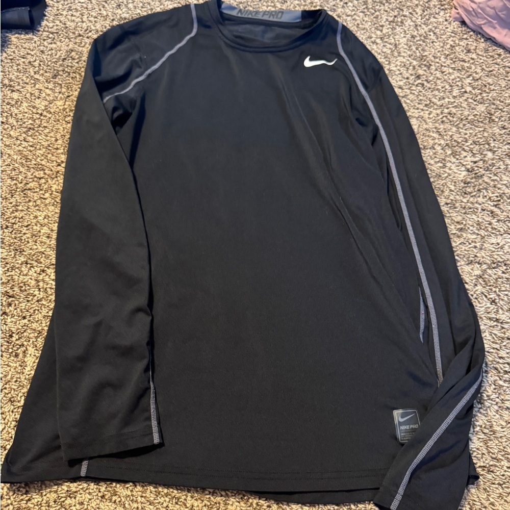 Nike Black and Gray Long Sleeve Performance Shirt